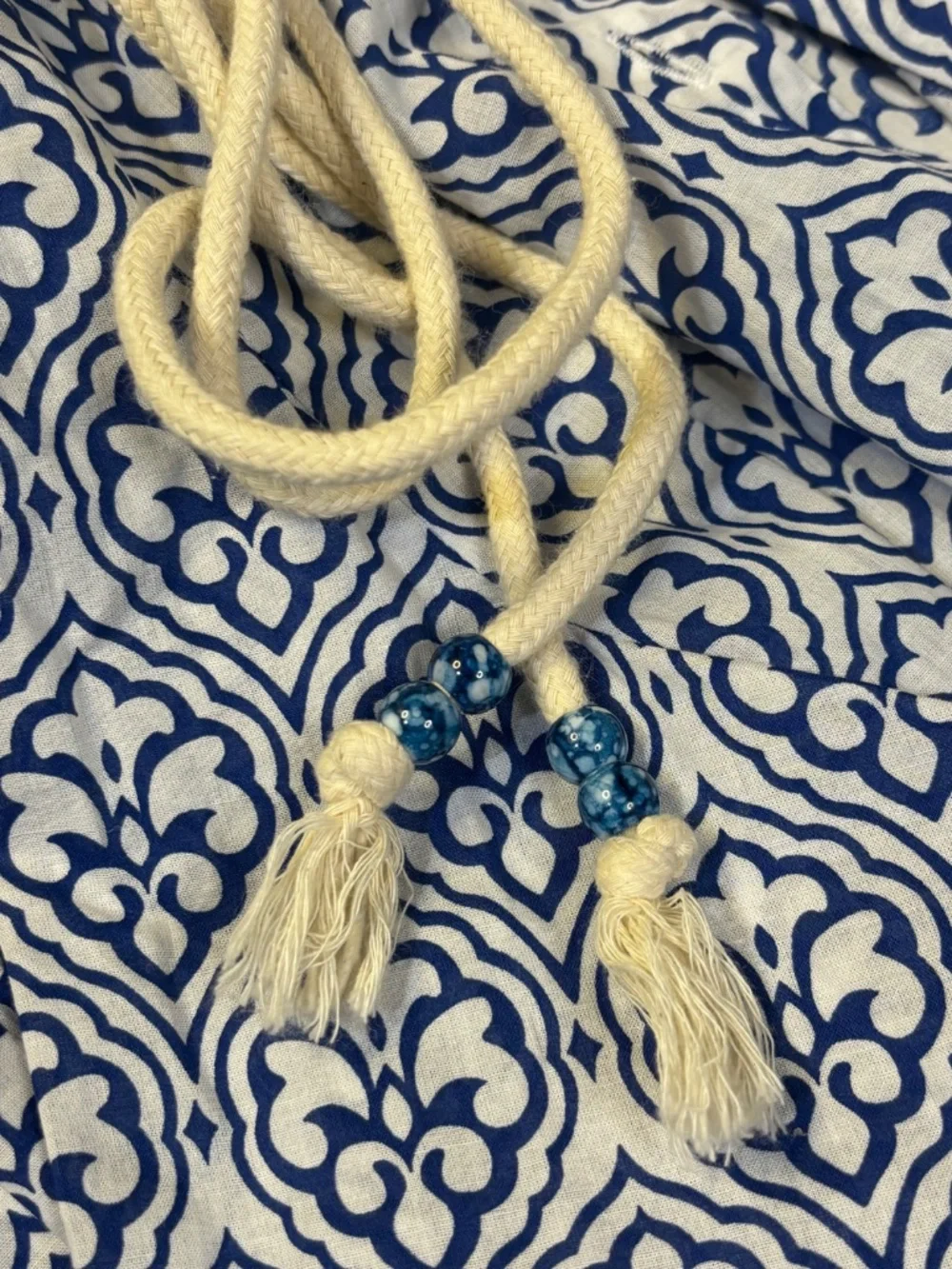NWT [Zara] Button Down Blue White Tile Shirt Mini Dress Rope Belt | Medium - Picture 6 of 14